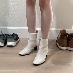 Calvin Klein square toe leather booties